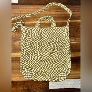 BAGGU Olive Green & White Checkered Tote Bag